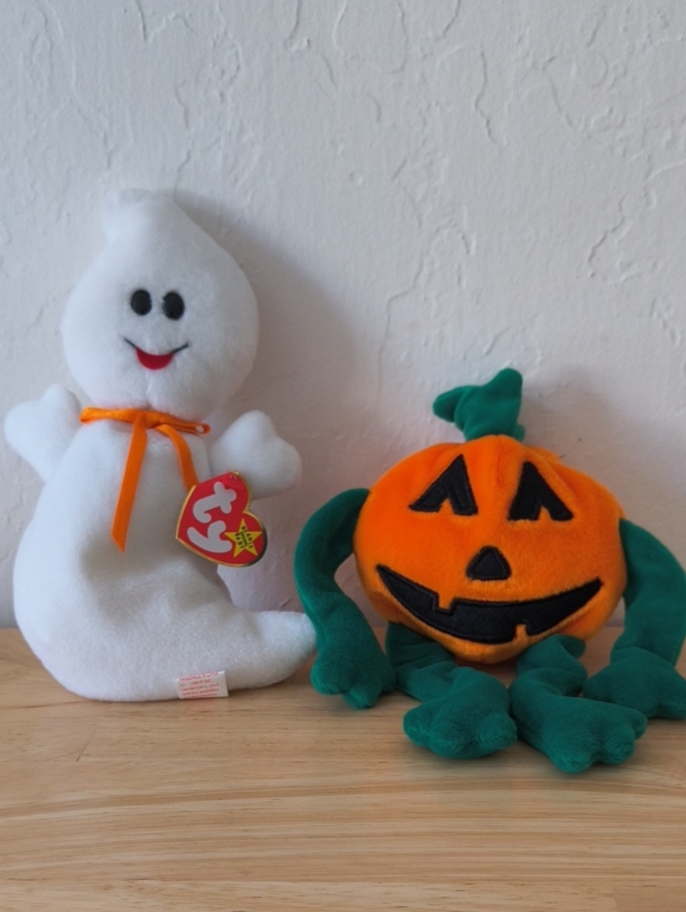 Ty White Ghost and Orange Pumpkin Beanie Babies